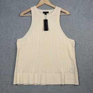 Banana Republic Tank Top Womens XL Cream 100% Merino Wool Sweater Cable Knit NEW